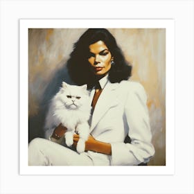 'A Woman With A White Cat' Art Print
