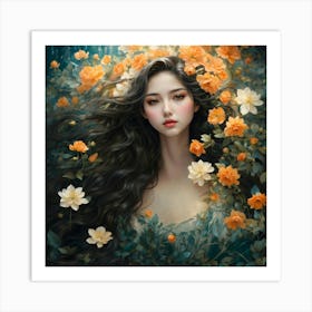 Beautiful Girl With Flowers Art Print