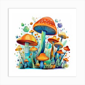 Mushrooms And Flowers 58 Art Print