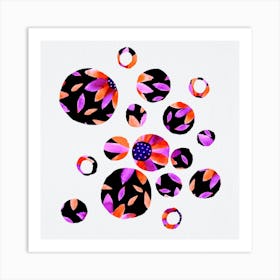 Lavender Black Floral Circles Silhouette Art Print