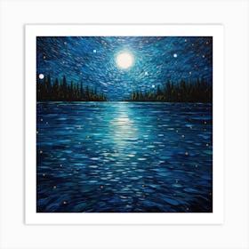 Moonlight Over Lake 1 Art Print