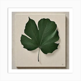 Minimal Acrylic Painting A Solitary Leaf In Dark Green With Simple Clean Lines On A Pale Cream Canva 1527362964 Art Print