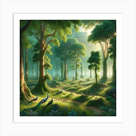 A Picturesque And Serene View Of The Vrindavan Forest, Known For Its Spiritual Significance In Hindu Mythology Póster