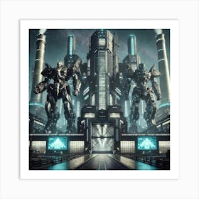 A Futuristic Factory Exterior With An Imposing Str Poster