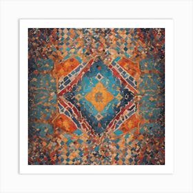 Blue & Orange Moroccan Rug Art Print