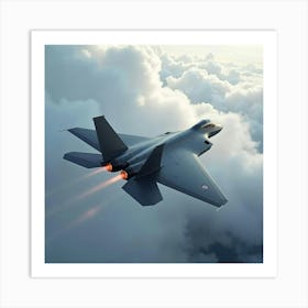 Sleek Stealth Fighter Jet Cutting Through The Clouds At Supersonic Speeds 1 Art Print