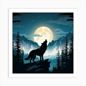 Illustration Of A Wolf Emitting A Howl In A Us Wilderness Scene Combines Elements Of Wyoming Utah (5) Art Print