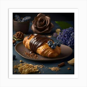 Pastry With Chocolate And Blueberries Art Print