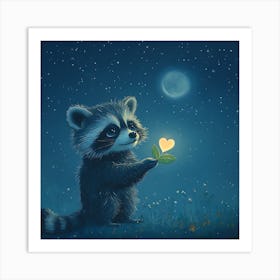 Curious Raccoon with Heart Leaf Backdrop 9 Art Print