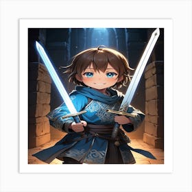 Boy Holding Two Swords Art Print