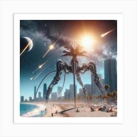 Cityscape With Aliens - Futuristic Art Art Print