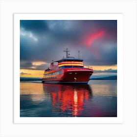 Red Ferry At Sunset 4 Art Print