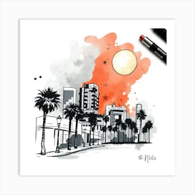 Cityscape Watercolor Painting Art Print