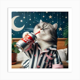 A Cat In Pajamas Drinking Diet Coke 1 Art Print