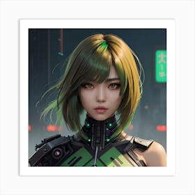 Painting Of A Beautiful Asian Cyberpunk Woman With Mod Art Print