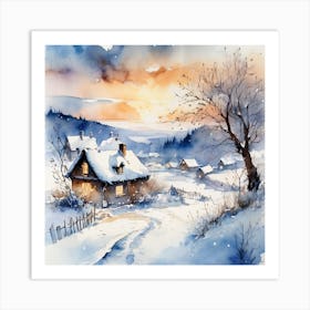 Winter Landscape Watercolor Painting Art Print