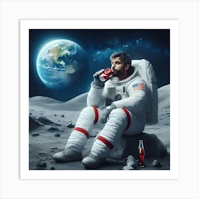 A Realistic Image Of A Man Drinking A Coke On The Moon 2 Art Print