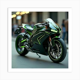 Electric Super Bike With Sleek Curves And Neon Green Highlights 1 Art Print