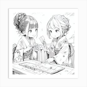 Two Girls Playing A Game Art Print