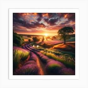 Lavender Fields At Sunset Art Print