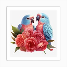 Parrots And Roses 12 Art Print