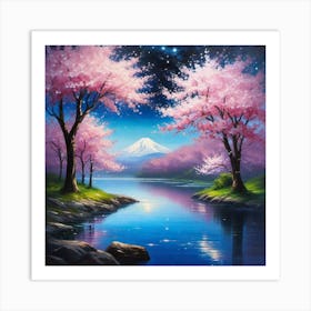 Cherry Blossoms By The Lake 6 Art Print