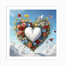 Heart With Flowers, Stunning Rendering of Painting Art Print