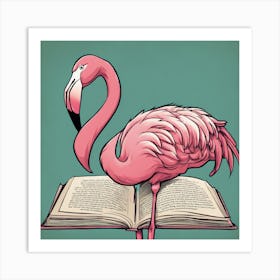 Pink Flamingo Reading Book Art Print