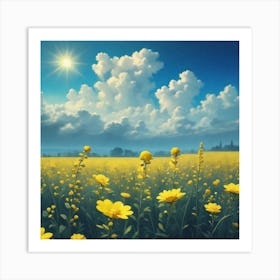 Yellow Flowers In A Field 37 Art Print