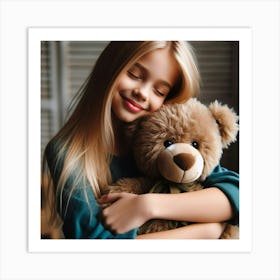 Little Girl Hugging Teddy Bear Art Print