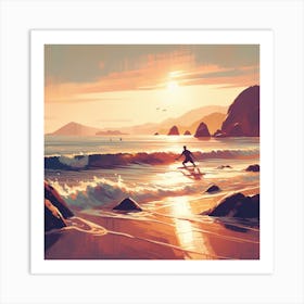 Surfer On The Beach Art Print