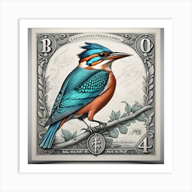 Bird On Stamp Vintage Art Style Art Print