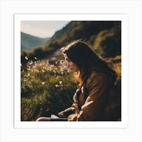 Girl Sitting In The Grass Art Print