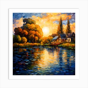 Aqua Aria: Riverside Impressionism Art Print