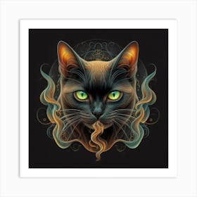 Black Cat With Green Eyes Art Print