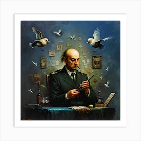 Man With Pigeons Art Print