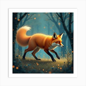 A Dreamy Fox With A Mane Of Shimmering Stardust Prowling Through A Cosmic Forest Art Print