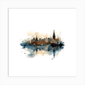 Amsterdam Skyline Reflection Ink Splat Effect Art Print