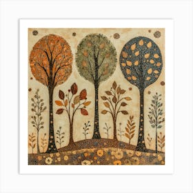 Folk Art Style Mosaic Trees 12 Art Print