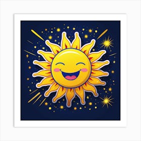 Lovely smiling sun on a blue gradient background 151 Art Print