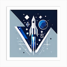 Space Rocket, Rocket wall art, Children’s nursery illustration, Kids' room decor, Sci-fi adventure wall decor, playroom wall decal, minimalistic vector, dreamy gift 401 Art Print