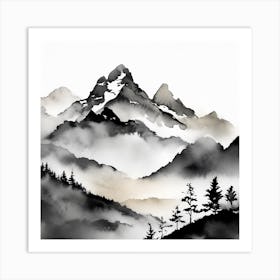 Firefly An Illustration Of A Beautiful Majestic Cinematic Tranquil Mountain Landscape In Neutral Col (15) Art Print