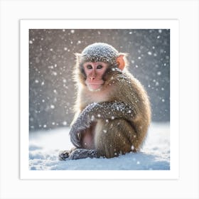 Monkey In The Snow Art Print