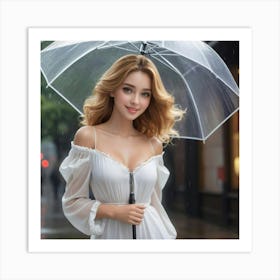 Asian Girl With Umbrella Art Print