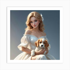 Girl With A Puppy Art Print