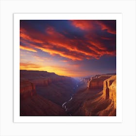 A Breathtaking View Of A Vast Canyon At Sunset, With Vibrant Colors Painting The Sky 2 Art Print