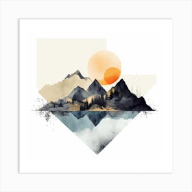 Mountains And Sunset Art Print