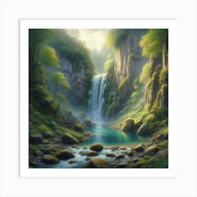 Waterfall In The Forest 43 Art Print