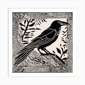 0 Linoprint, Art, Raven, Black White, Simple Art Print