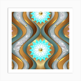 Abstract Gold And Blue Floral Pattern Art Print